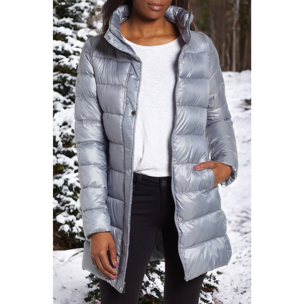 60% OFF Via Spiga Quilted Puffer Women's Coat in Silver Gray Coin M MSRP $170